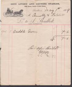 Document - CONNELLY, TATCHELL, DUNLOP COLLECTION:  RECEIPT CITY LIVERY & LETTING STABLES