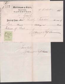 Document - CONNELLY, TATCHELL, DUNLOP COLLECTION:  RECEIPT AND LETTER