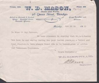 Document - W.D.MASON COLLECTION: REFERENCE, 25 Nov. 1933
