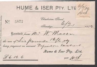 Document - W.D.MASON COLLECTION: ACCOUNT, 6/2/1922