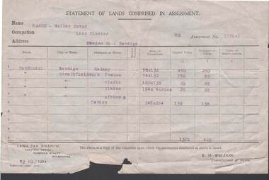 Document - W.D.MASON COLLECTION: STATEMENT OF LANDS, 29/10/1924