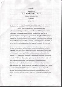 Document - W.D.MASON COLLECTION: HISTORY OF THE FIRM, 1894 - 1994