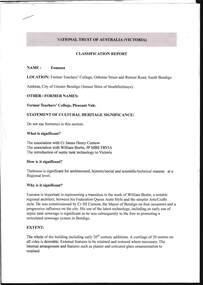 Document - NATIONAL TRUST OF AUSTRALIA(VICTORIA) CLASSIFICATION REPORT, EUMANA