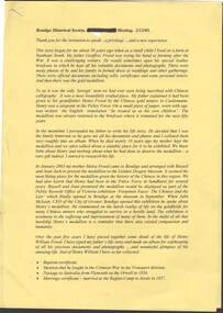Document - LYNNE COOPER TALK AT BENDIGO HISTORICAL SOCIETY MEETING, 02/12/2005