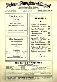 Book - HOBSONS INVESTMENT DIGEST, August 15th 1939