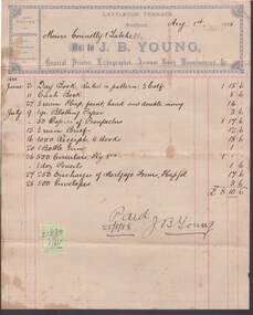 Document - CONNELLY, TATCHELL, DUNLOP COLLECTION: ACCOUNT J.B. YOUNG, LYTTLETON TERRACE