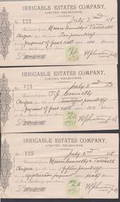 Document - CONNELLY, TATCHELL, DUNLOP COLLECTION: RECEIPTS IRRIGABLE ESTATES COMPANY LIMITED