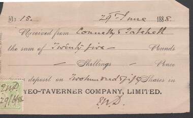 Document - CONNELLY, TATCHELL, DUNLOP COLLECTION:  RECEIPT YEO-TAVERNER COMPANY LIMITED
