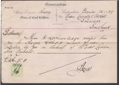 Document - CONNELLY, TATCHELL, DUNLOP COLLECTION:  MEMO SHIRE OF EAST LODDON SERPENTINE