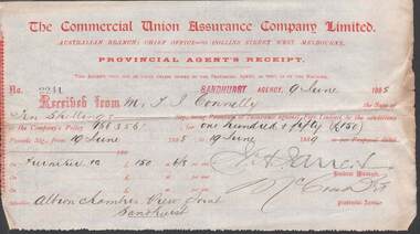 Document - CONNELLY, TATCHELL, DUNLOP COLLECTION: RECEIPT COMMERCIAL UNION ASSURANCE COMPANY