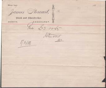 Document - CONNELLY, TATCHELL, DUNLOP COLLECTION:  MEMO FROM JAMES STEWART STOCK AND SHAREBROKER