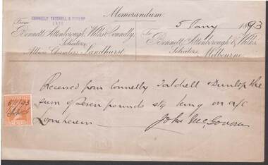 Document - CONNELLY, TATCHELL, DUNLOP COLLECTION: RECEIPT BENNETT, ATTENBOROUGH, WILKS & CONNELLY