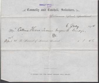 Document - CONNELLY, TATCHELL, DUNLOP COLLECTION:  INVOICE TO MR. COLLINS, HORSE TRAINER