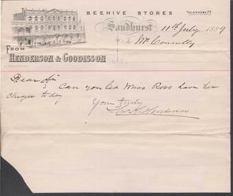 Document - CONNELLY, TATCHELL, DUNLOP COLLECTION:  NOTE  HENDERSON & GOODISON, BEEHIVE STORES