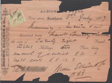 Document - CONNELLY, TATCHELL, DUNLOP COLLECTION:  RECEIPT BROWN, ELLISON & CO