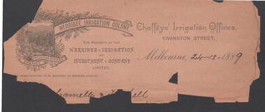 Document - CONNELLY, TATCHELL, DUNLOP COLLECTION: FRAGMENT OF INVOICE WERRIBBEE IRRIGATION COLONY