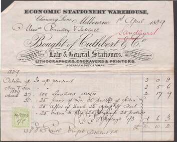 Document - CONNELLY, TATCHELL, DUNLOP COLLECTION: A/C ECONOMIC STATIONERY WAREHOUSE