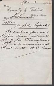 Document - CONNELLY, TATCHELL, DUNLOP COLLECTION:  LETTER RE JOHN LYNCH