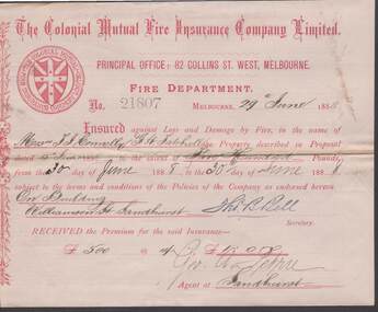 Document - CONNELLY, TATCHELL, DUNLOP COLLECTION: COLONIAL MUTUAL FIRE INSURANCE COMPANY