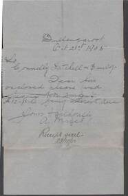 Document - CONNELLY, TATCHELL, DUNLOP COLLECTION:  LETTER RE PAYMENT OF CHEQUE