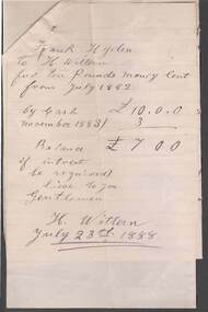 Document - CONNELLY, TATCHELL, DUNLOP COLLECTION:  LETTER AND RECEIPT