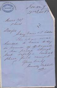 Document - CONNELLY, TATCHELL, DUNLOP COLLECTION:  LETTER AND RECEIPT