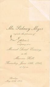Ephemera - SIDNEY MYER BENDIGO STAFF INVITATION