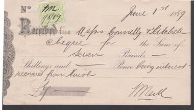 Document - CONNELLY, TATCHELL, DUNLOP COLLECTION:  RECEIPTS