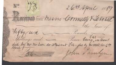 Document - CONNELLY, TATCHELL, DUNLOP COLLECTION: RECEIPTS APRIL 1889