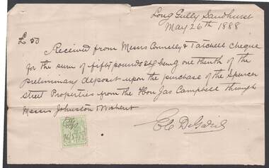 Document - CONNELLY, TATCHELL, DUNLOP COLLECTION: SPENCER STREET PROPERTIES RECEIPT