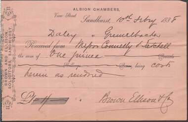 Document - CONNELLY, TATCHELL, DUNLOP COLLECTION:  BROWN & ELLISON, SOLICITORS, SANDHURST RECEIPT