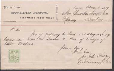 Document - CONNELLY, TATCHELL, DUNLOP COLLECTION:  MEMO FROM WILLIAM JONES, RUNNYMEDE FLOUR MILLS