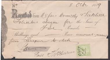 Document - CONNELLY, TATCHELL, DUNLOP COLLECTION:  RECEIPT