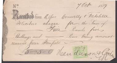 Document - CONNELLY, TATCHELL, DUNLOP COLLECTION: RECEIPT
