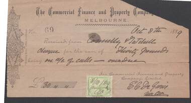 Document - CONNELLY, TATCHELL, DUNLOP COLLECTION: RECEIPT