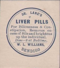 Document - CAMBRIDGE PRESS COLLECTION: LABEL - DR. LANE'S LIVER PILLS