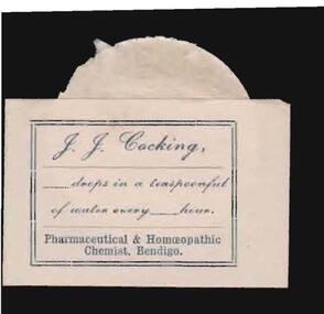 Document - CAMBRIDGE PRESS COLLECTION: LABEL - J. J. COCKING CHEMIST