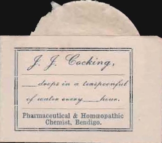 Document - CAMBRIDGE PRESS COLLECTION: LABEL - J. J. COCKING CHEMIST