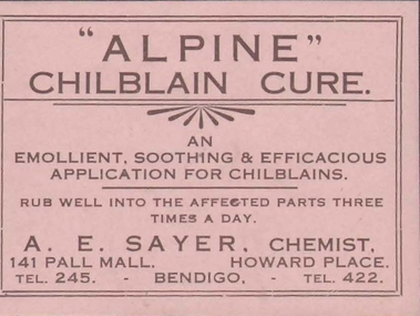Document - CAMBRIDGE PRESS COLLECTION: LABEL - ALPINE CHILBLAIN CURE