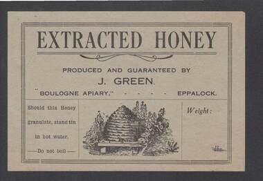Document - CAMBRIDGE PRESS COLLECTION: LABEL - EXTRACTED HONEY, J. GREEN