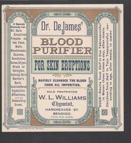 Document - CAMBRIDGE PRESS COLLECTION: LABEL - DR. DE JAMES' BLOOD PURIFIER