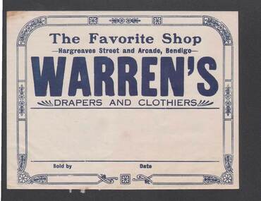 Document - CAMBRIDGE PRESS COLLECTION: LABEL - WARREN'S DRAPERS AND CLOTHIERS