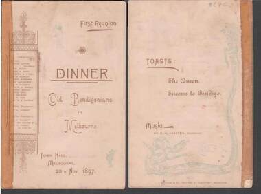 Document - OLD BENDIGONIAN DINNER MENU, 20th November, 1897
