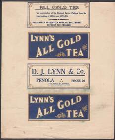Document - CAMBRIDGE PRESS COLLECTION: LABEL - LYNN'S ALL GOLD TEA