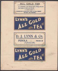 Document - CAMBRIDGE PRESS COLLECTION: LABEL - LYNN'S ALL GOLD TEA