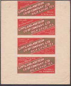 Document - CAMBRIDGE PRESS COLLECTION: LABEL GIPPSLAND AND NORTHERN CO-OP COMPANY HIGH GRADE TEA