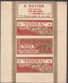 Document - CAMBRIDGE PRESS COLLECTION: LABEL - FEDERAL PURE TEA