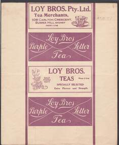 Document - CAMBRIDGE PRESS COLLECTION: LABEL - LOY BROS PURPLE TEA