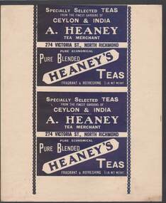 Document - CAMBRIDGE PRESS COLLECTION: LABEL - HEANEY'S TEAS