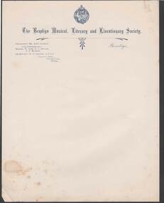 Document - CAMBRIDGE PRESS COLLECTION: LETTER PAPER - THE BENDIGO MUSICAL, LITERARY AND ELOCUTIONARY SOCIETY
